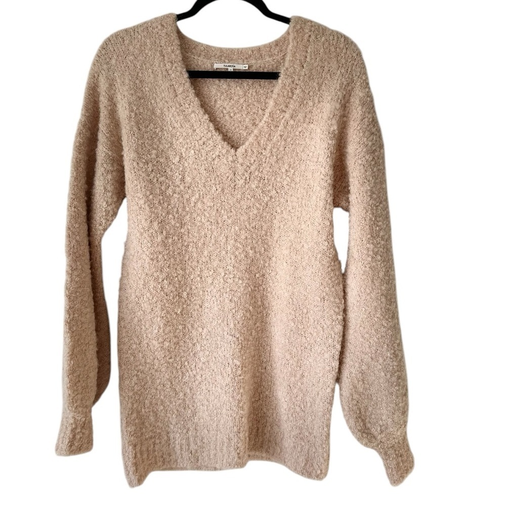 Revolve TULAROSA Wool Alpaca Blend Bubble Sleeve V Neck Sweater Dress